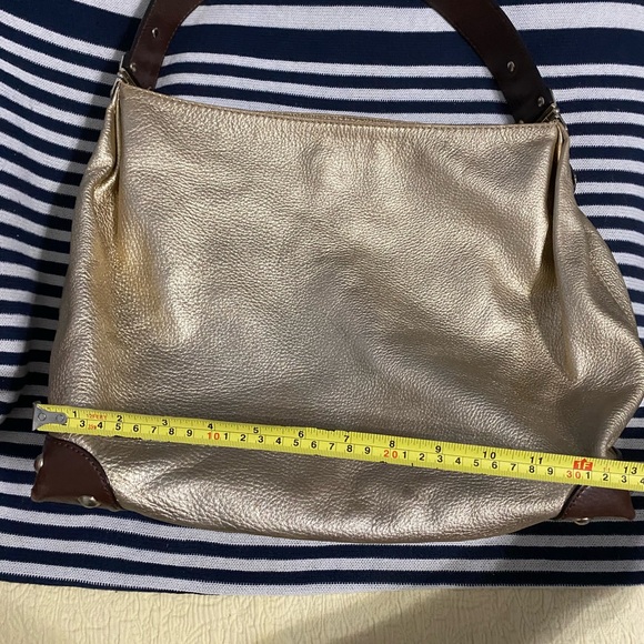 Designer MK Hobo Bag in Metallic Gold Leather Brown Accents Gold Hardware - Picture 10 of 10